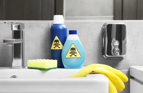 Illustration showing hidden chemical threats in everyday household products affecting women's hormone health